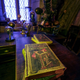 A photo of the desks in the Defense Against the Dark Arts classroom in Hogwarts. The desks are the same ones used in the movie.